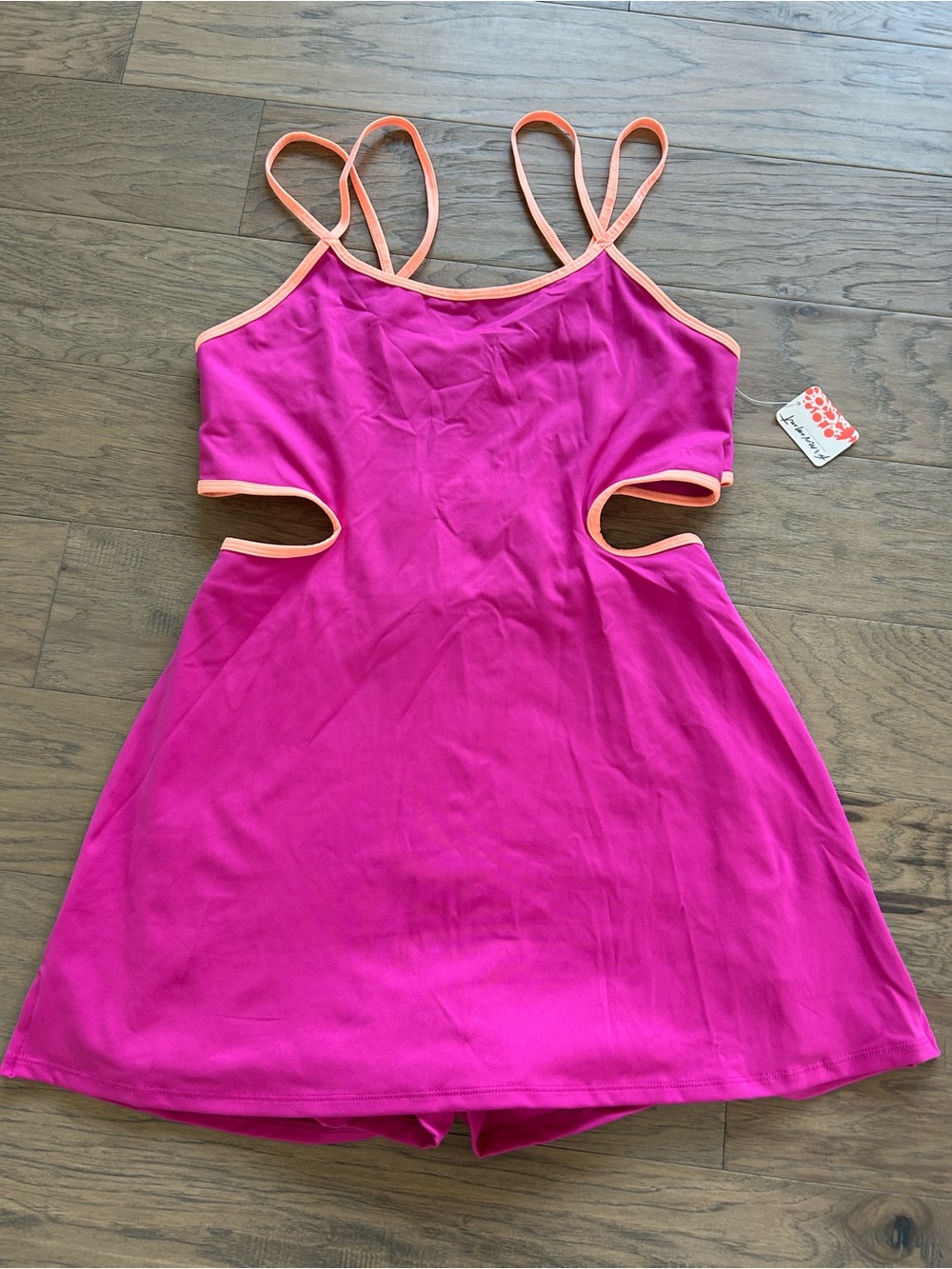 Free People One More Serve Skortsie Hot Pink Orange Piping Size Large NWT - Picture 2 of 9